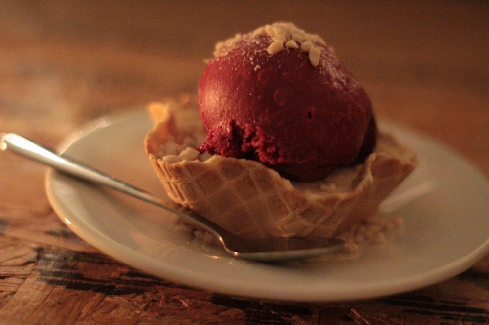 Peanut Butter parfair with jam sorbet