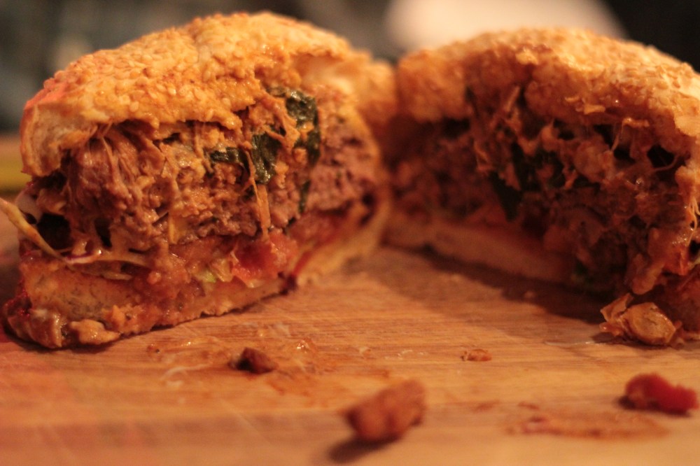 Inside the pulled pork chilli burger