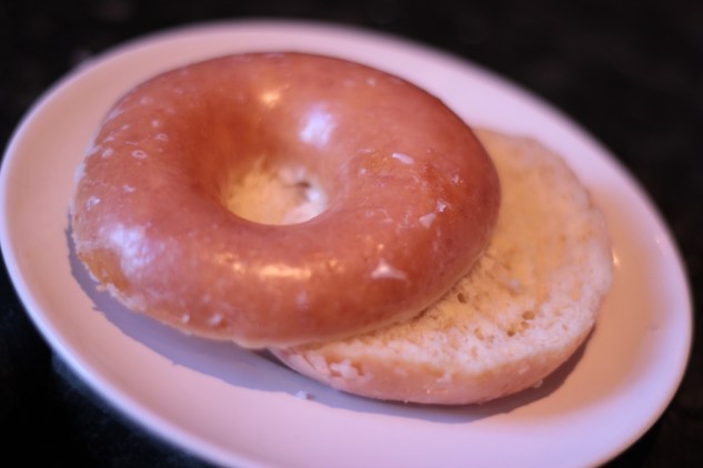 Slice the doughnut in half and set aside