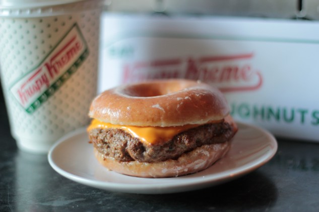 Our homemade doughnut burger using Krispy Kreme.