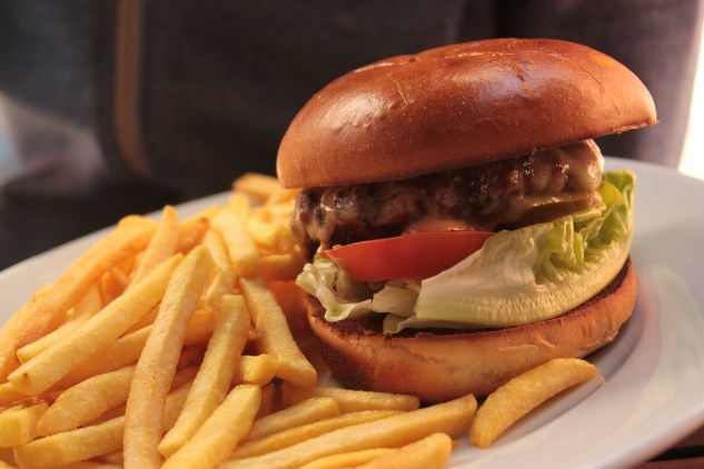Scotch Beef burger with baby gem, tomato, gherkin & skinny fries