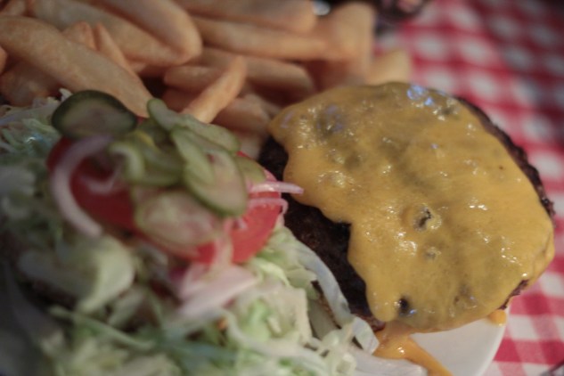 The burgers come served open-faced