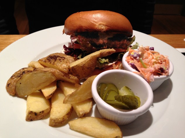 The burger was served on a glazed, toasted brioche.