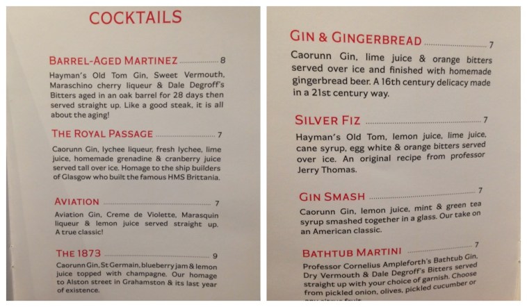 The cocktail list