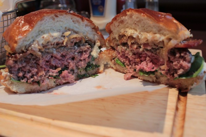 Inside the 'Top Dog' burger.