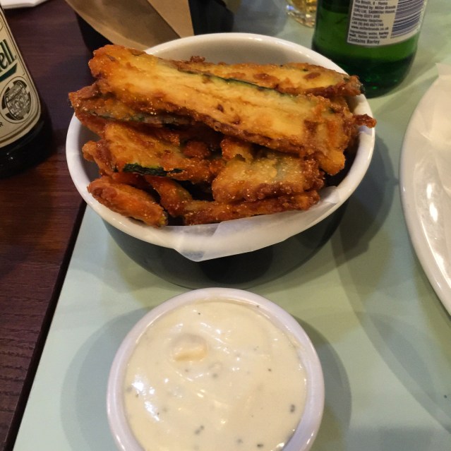 Courgette fries with a blue cheese dip